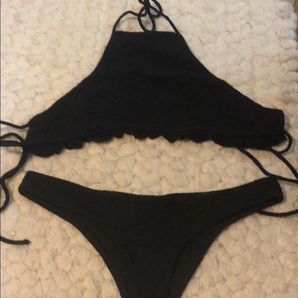 Beach riot textured black halter bikini